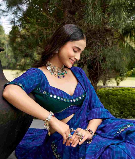 Morbani Georgette Lehenga with Sequin, Thread Embroidery & Mirror Work Dupatta