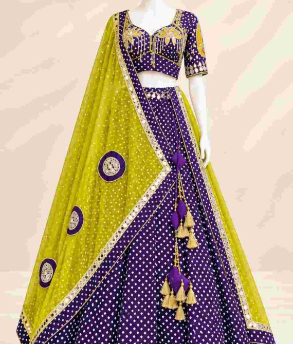 Elegant Purple and Lime Green Embroidered Lehenga Choli with Dupatta