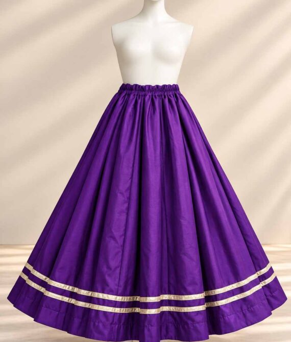 Elegant Royal Purple Flared Long Skirt with Golden Border