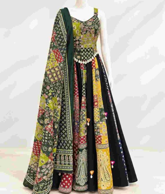Elegant Multicolour Printed Anarkali Gown with Dupatta