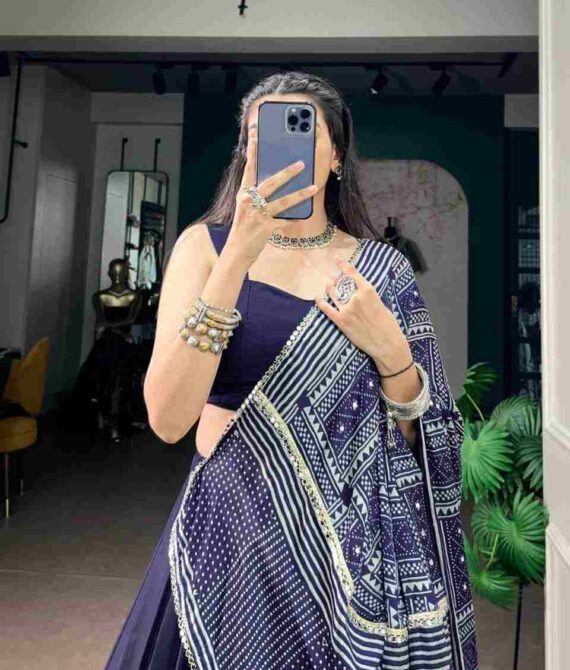Elegant Moonga Silk Printed Lehenga Set with Satin Dupatta – Navratri Collection
