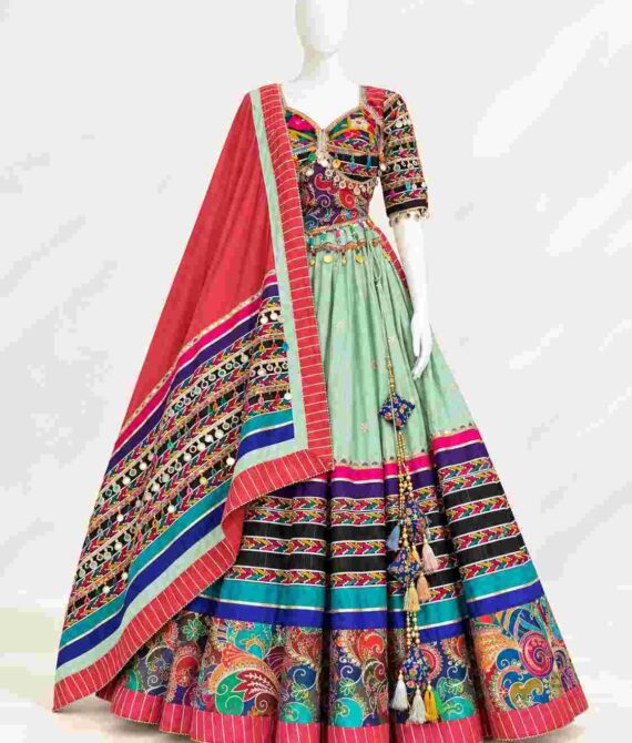Elegant Mint Green Traditional Lehenga Choli with Embroidered Dupatta